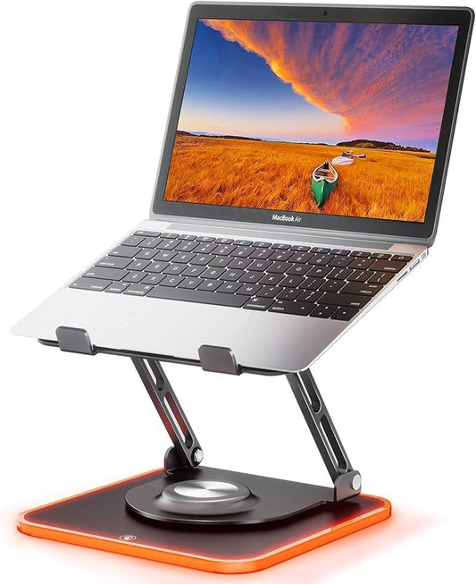 RGB Laptop Stand for Desk, Adjustable Ergonomic Laptop Riser with 360° Rotating Base, Foldable & Portable Computer Stand, Suitable for All 10-16” Laptops