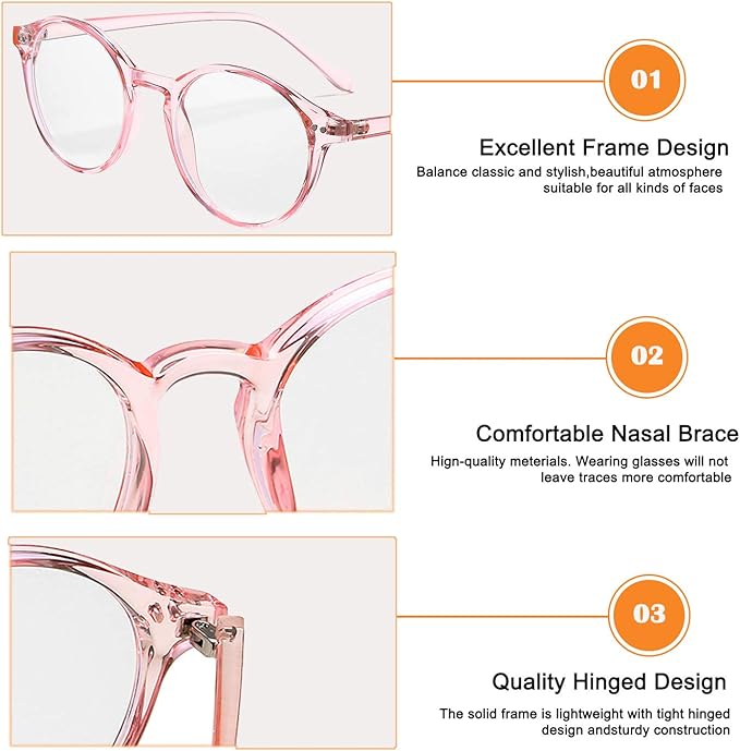 HJSTES Vintage Blue Light Glasses for Women Men Round Bluelight Blocking Glasses Thick TR90 Frame Eyeglasses