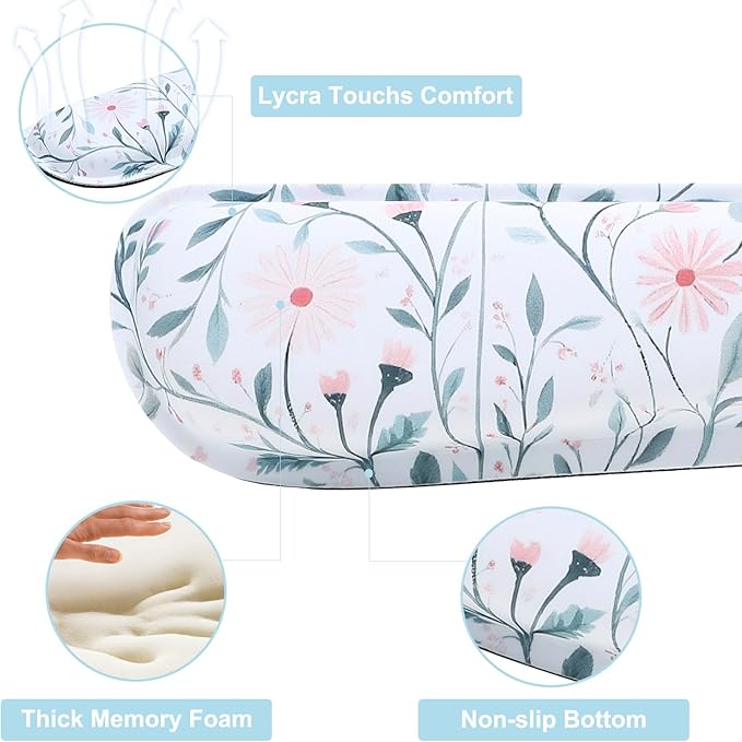 MEGREZ 4-in-1 Ergonomic Memory Foam Wrist Rest Set, Desk Pad, Mouse Pad with Wrist Rest, Keyboard Pad, Suitable for Office Workers, Programmers & Gamers–Relieve Typing & Gaming Fatigue, White Flower