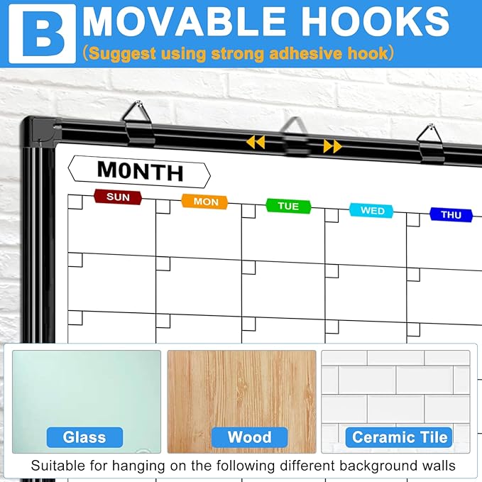 Calendar Whiteboard for Wall 48" x 36", Magnetic Dry Erase Calendar Monthly Dry Erase Board with Tray for Office Home and School