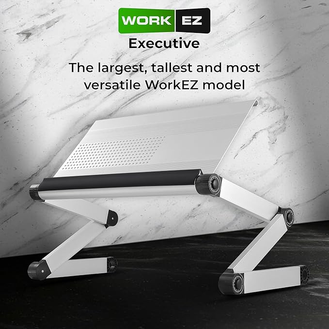 Uncaged Ergonomics WorkEZ Executive Adjustable Laptop Stand for Desk, Adjustable Height Foldable Aluminum Computer Stand, Cooling Laptop Holder, Notebook Computer Riser for Desk, Silver
