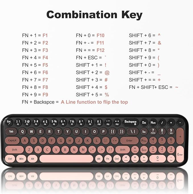Wireless Keyboard and Mouse Combo, MOWUX Compact Typewriter Retro Round Computer Keyboard, Cute Optical Mouse Wireless, Plug and Play, for Laptop, PC, Computer- BlackBerry Gradient