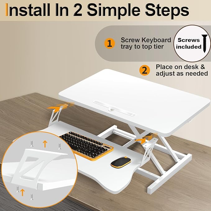 Standing Desk Converter 32 inch Height Adjustable Sit to Stand Up Desk Tabletop Dual Monitor and Laptop Workstation for Home Office with Wide Keyboard Tray Spacious 2-Tier Desktop White