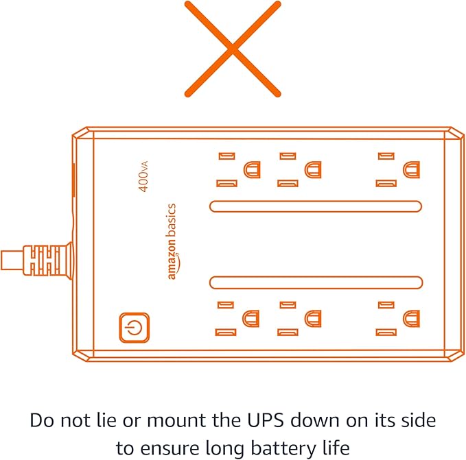 Amazon Basics UPS Battery Backup & Surge Protector, 400VA/255W, 6 Outlets, Uninterruptible Power Supply, Small Compact Size, Black