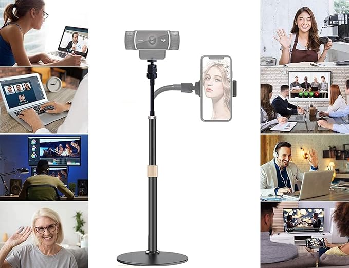 Webcam Stand Phone Holder [Extension-Type] Desktop Stand Flexible Gooseneck Video Stand Camera Mount for Cellphones, Logitech Webcam C922 C930e C920S C920 C615, Etc. (1/4" Threads)