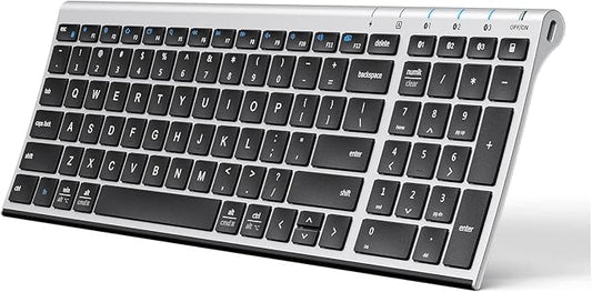 iClever BK10 Bluetooth Keyboard, Wireless Rechargeable Ultra-Slim Keyboard with Long Battery Life, Compatible with iOS, Android, Windows, Mac for iPad, Tablet, Laptop, PC, Phone (Silver Black)