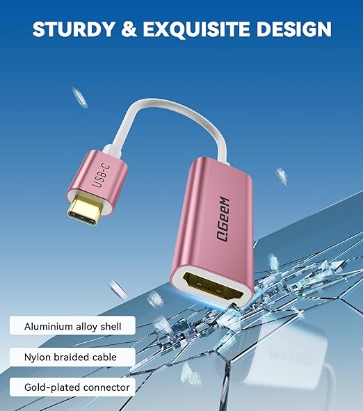 QGeeM USB C to HDMI Adapter 4K@60Hz,Type-C Thunderbolt 3/4 to HDMI Adapter Converter,Compatible for MacBook Pro,iPhone17 Max Plus,iPad Air,XPS,Galaxy S24Ultra,iMac Mini Etc.