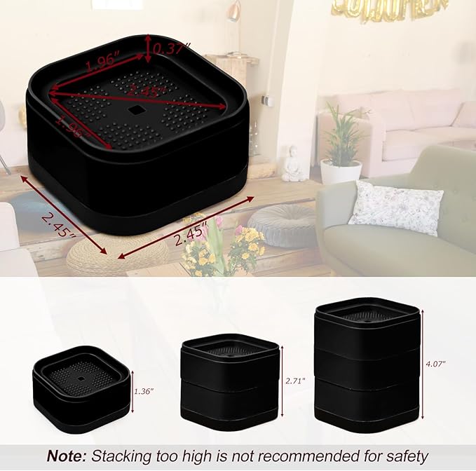 12 Pack Furniture Risers, Adjustable Bed Risers Heavy Duty Stackable Bed Raisers for Table Desk Couch Chair Sofa Cabinet Bed Legs Lift Height 1" (12, Black-2)