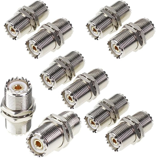 UHF Connector Female Nut Bulkhead Panel Mount to SO239 Jack Coaxial Coax Cable Adapter Plug for PL-259 (Pack 2pcs)