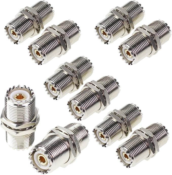 UHF Female to Female Connector Nut Bulkhead Panel Mount 10Pcs to SO239 Jack RF Coaxial Coax Cable Adapter Plug for PL-259