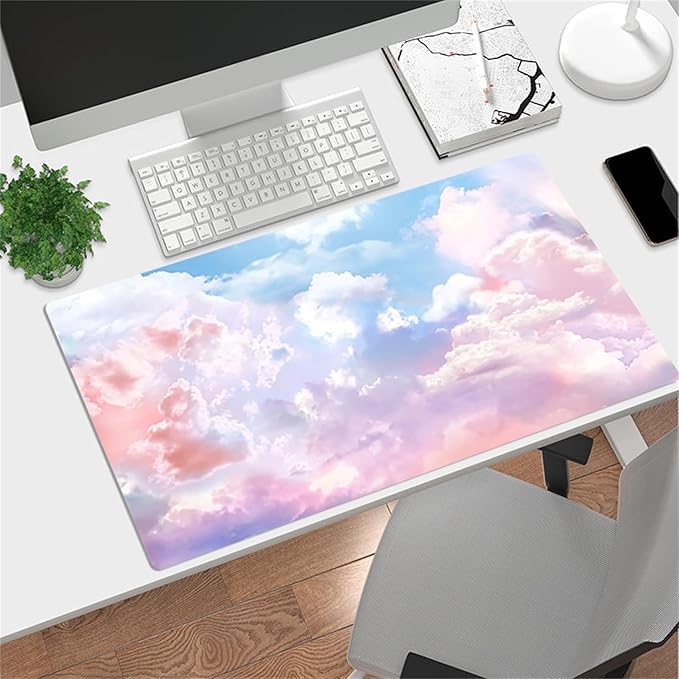 HVEST Pink Cloud Mouse Pad Pink Cute Desk Mat XXL Large Gaming Mouse Pad for Computer Keyboard Laptop, Mousepad with Stitched Edges, Home Office Desk Decor Accessories for Girl Women 31.5'' x 15.7''