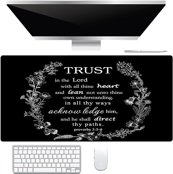 EOBTAIN Black and White Large Mouse Pad Bible Verse Keyboard Mat 31.5x15.7 Inch Scripture XXL Thin and Big Extended Desk Mat Smooth Non-Slip Rubber Mousepad Relaxing Spiritual Desk Accessories