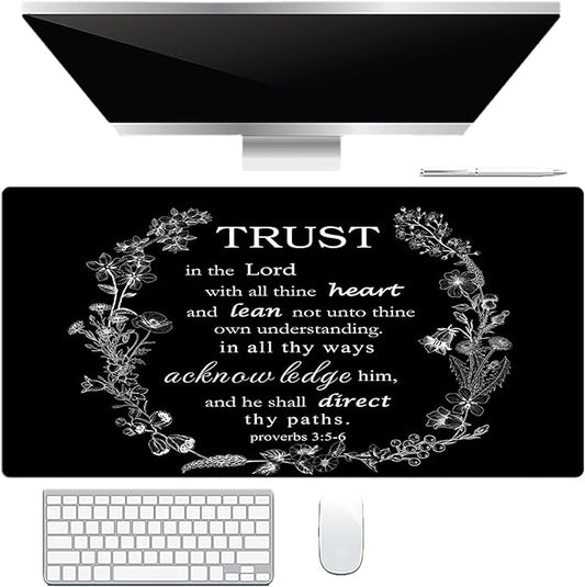 EOBTAIN Black and White Large Mouse Pad Bible Verse Keyboard Mat 31.5x15.7 Inch Scripture XXL Thin and Big Extended Desk Mat Smooth Non-Slip Rubber Mousepad Relaxing Spiritual Desk Accessories