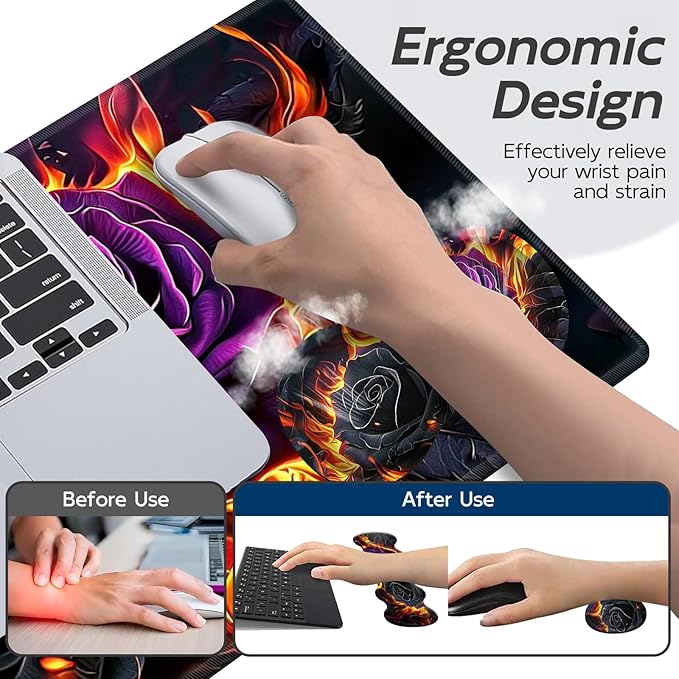 Gaming Mouse Pad Set, American Flag Eagle Large Desk Mat Mousepad, Keyboard Wrist Support, Mouse Wrist Rest, Coaster 4in1 Ergonomic Memory Foam, Non-Slip Stitched Edge for Home Office