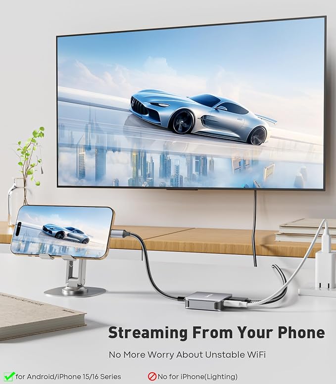 USB C to HDMI 2.1 Adapter with 100W USBC Charging Port, Supports [8K, 4K@120Hz/60Hz HDR], 48Gbps Thunderbolt to HDMI Adapter Compatible for Laptop, iPhone 15/16, Switch 1/2, Steam Deck