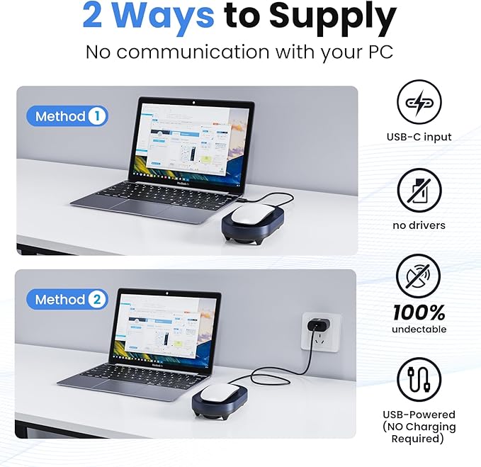 HONKID Undetectable Mouse Jiggler - Auto Mover with On/Off Switch & USB Port, No Software Needed, Prevent Sleep/Lock for Home Office & PC/Mac/Desktop (Blue Black), Perfect for Gifts/Remote Work