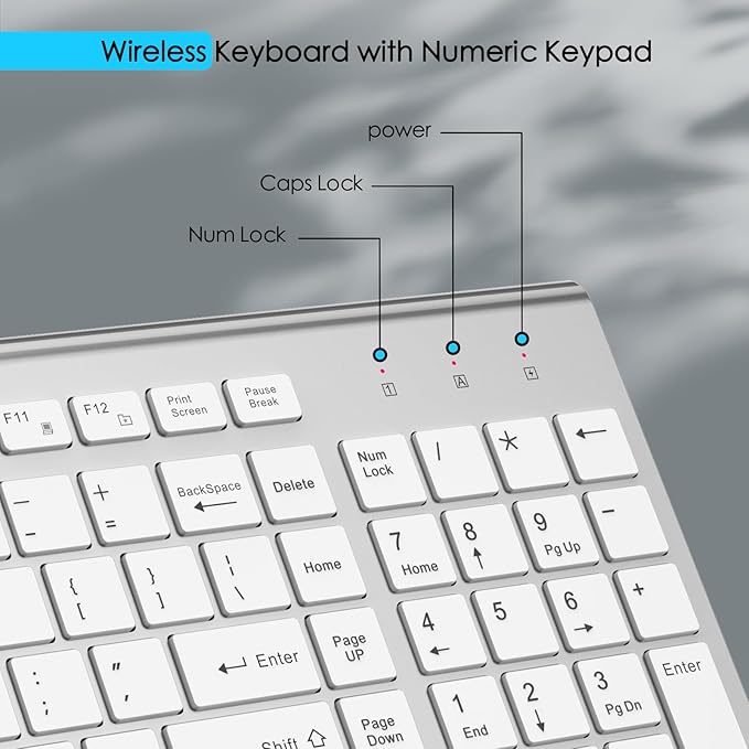 JOYACCESS J Wireless Keyboard, 2.4G Slim and Compact Wireless Keyboard with Numeric Keypad for Laptop, MacBook air, Apple, Computer, PC-Sliver&White