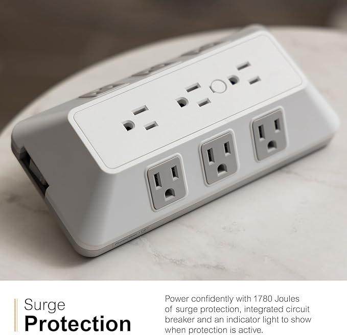 GE 9-Outlet Surge Protector, Multi Plug Outlet Extender, Wall Tap, Adapter Spaced, for Home, School, and Office, 1780 Joules, White/Gray - 73628