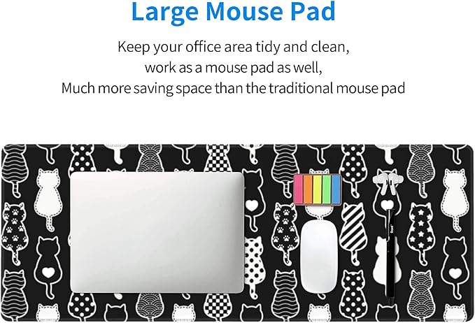 Cute Cat Desk Mat Large Gaming Mouse Pad Cute Cat Extended Mousepad Big in Laptop Computer Mouse Keyboard Mat for Office Desk Decor 31.5x12 in