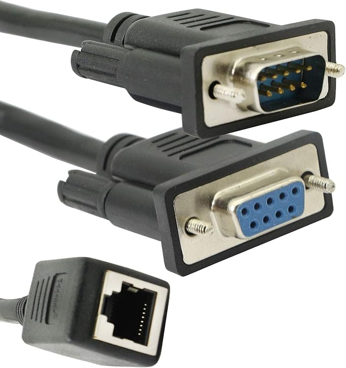 XMSJSIY DB9 RS232 to RJ45 Extender, DB9 9-Pin Serial Port Female&Male to RJ45 CAT5 CAT6 Ethernet LAN Extend Adapter Cable-2pcs (2-Cable)
