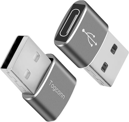 USB A to USB C Adapter (2 Pack), [Slim Design, Side-by-Side Use] USB 2.0 (Male) to USB C (Female) Charger Converter Connector for MacBook Pro, iPad Pro, iPhone 15 Series, Galaxy S23, Dell XPS