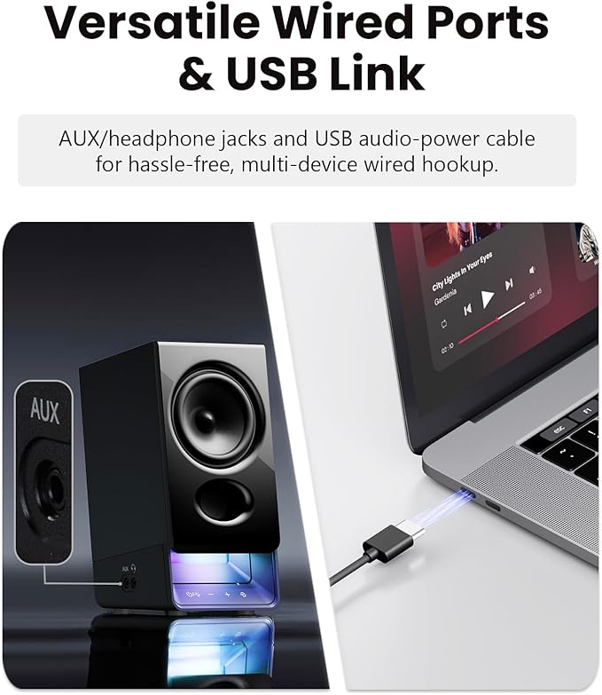 Edifier R20BT Computer Speakers, 2.75" Full-Range Drivers, Bluetooth 6.0, Touch Controls, AUX & USB-C Inputs, Headphone Jack, Custom Ambient Light & Sound Profiles via APP - Black