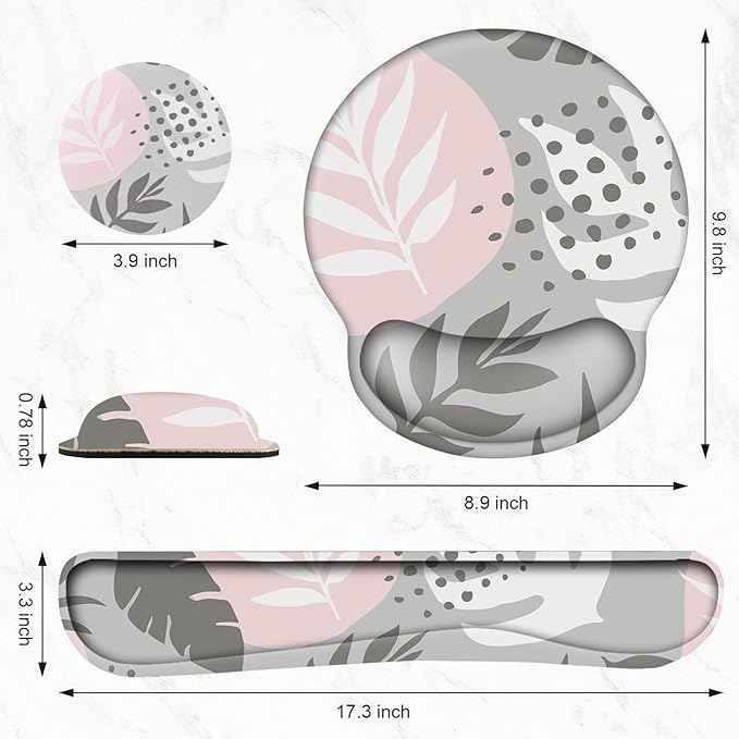 Keyboard Wrist Rest, Ergonomic Mouse Pad Wrist Support, Memory Foam Wrist Rest, Anti-Slip Base, Mousepad with Coaster for Computer Keyboard Office Home, Tropical Leaves