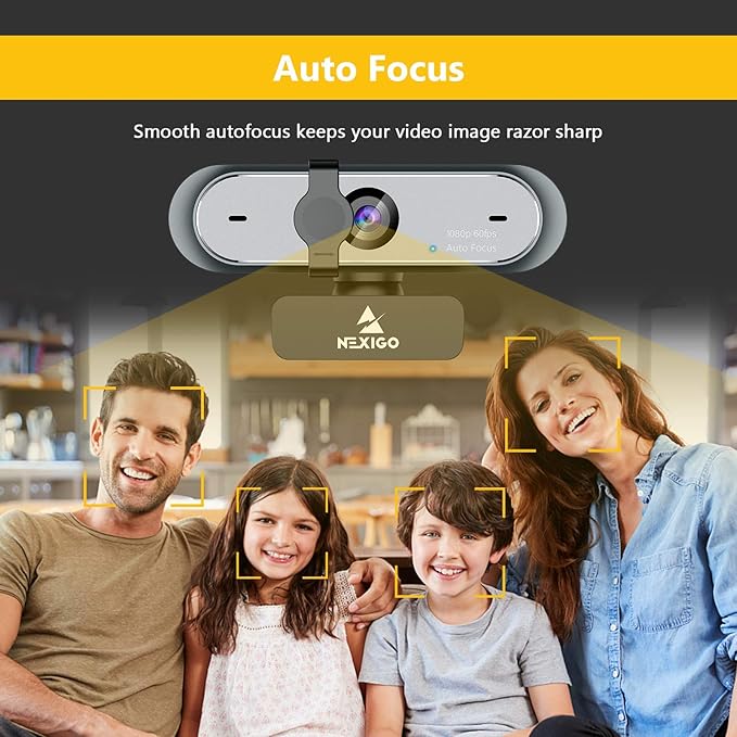 NexiGo N660P 1080P 60FPS Webcam with Software Control, Dual Microphone & Cover, Autofocus, HD USB Computer Web Camera, for OBS/Gaming/Zoom/Skype/FaceTime/Teams/Twitch (Renewed)