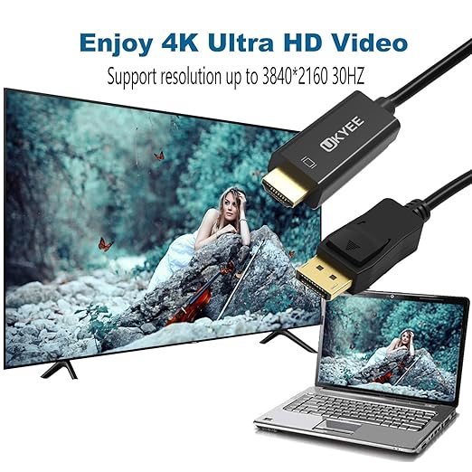 4K Displayport to HDMI Cable 6FT 2-Pack, Display Port (DP) to HDMI Adapter 6FT Male to Male Cord Converter for PCs to HDTV, Monitor, Projector.