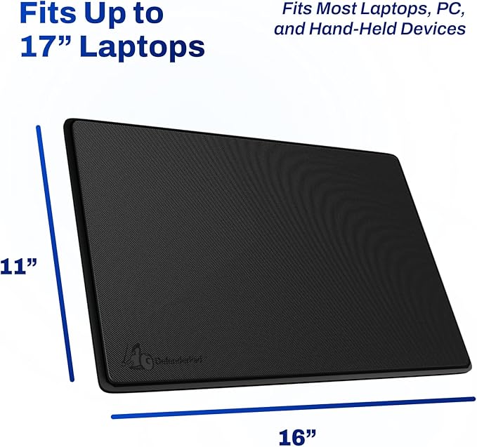 DefenderShield Laptop Pad for EMF Protection – DefenderPad EMF Blocker Pad That Protects from Heat, Battery & Wireless RF Emissions – Durable, Non-Slip Design for Laptops Up to 17” – Black (Pack of 2)