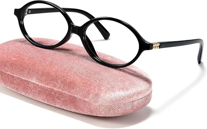 Slocyclub Fashion Oval Blue Light Blocking Glasses for Women Men Vintage Oval Small Frame Eyeglasses Retro Glasses with Eyeglass Case, Black