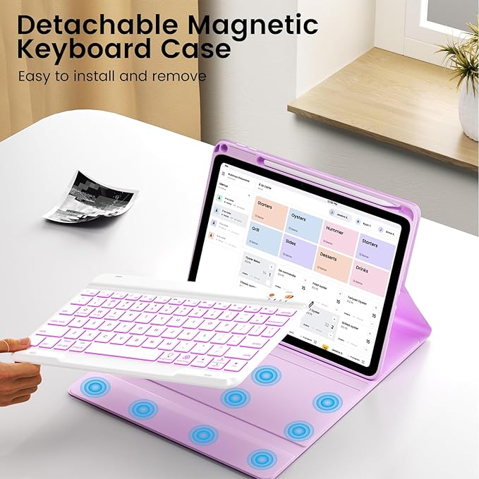 OYEEICE for iPad 9th Generation Case with Keyboard 10.2'' - 7 Color Backlit Wireless Keyboard Cover with Pencil Holder for iPad 9th/8th/7th Gen 10.2 inch, iPad Air 3rd Gen & iPad Pro 10.5" - Purple