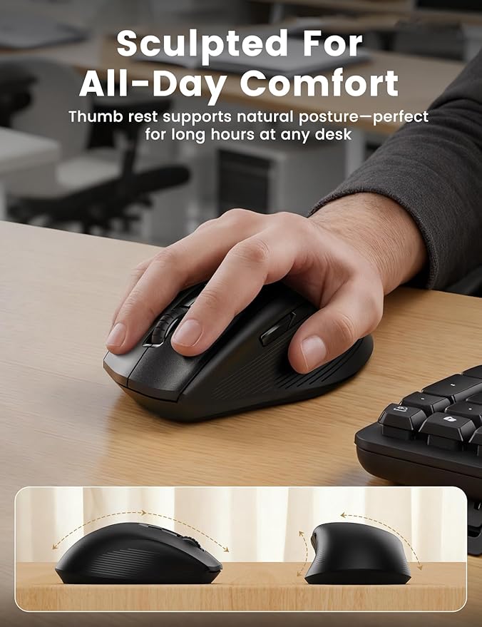 Wireless Keyboard and Mouse Combo, 30dB Quiet Ergonomic Wave Keyboard Set with Soft Leather Palm Rest, Dual-System Switch for Windows/Mac, Ideal for Business Teams Home Office - SABLUTE MA41