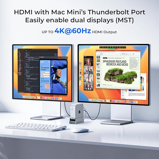MiniDock Mac mini M4 Dock and Stand, 11-in-1 USB-C Hub with 8TB M.2 NVMe SSD Enclosure, Smart Display, 4K@60Hz HDMI, Gigabit Ethernet, SD/TF, 3.5mm Audio, PD Charging, for Mac mini/Pro/Air/Windows