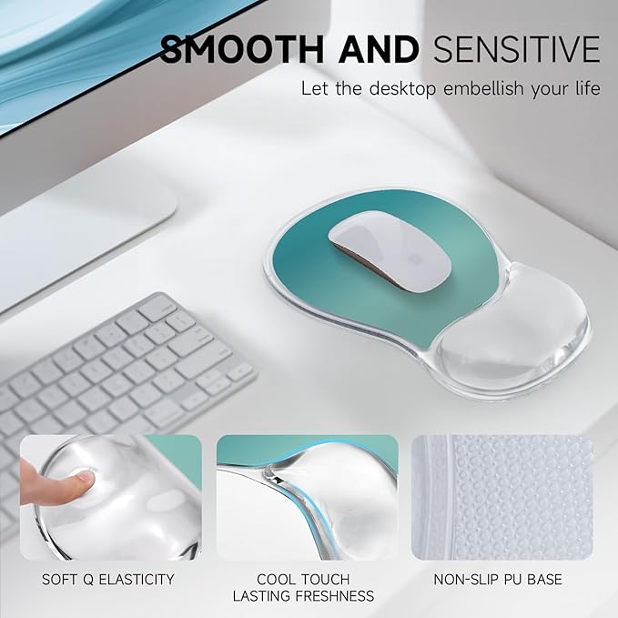 icolor Crystals Gel Mouse Pad Keyboard Wrist Rest Set, Ergonomic Keyboard & Mousepads Wrist Support, Non Slip Gel Keyboards Wrist Rest Desk Pad for Computer Laptop Gaming Office Gift (Seagreen)