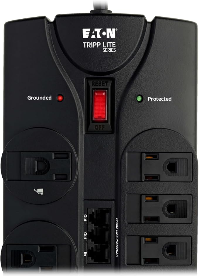 Eaton Tripp Lite TLP1208TELTV Home Theater Surge Protector Power Strip, 12 Outlets, Flat Plug 8ft Extension Cord, 2160 Joules| Coax and RJ11 Ports for Phone Land Line, TV, and WiFi Router Protection