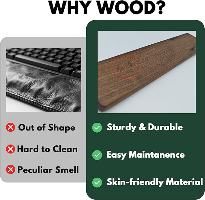 Premium Walnut Wooden Wrist Rest for Tenkeyless Keyboard, Ergonomic Curve & Easy Maintenance Wood Design Hand Rest for 75% 80% Keyboard (14.2" L)