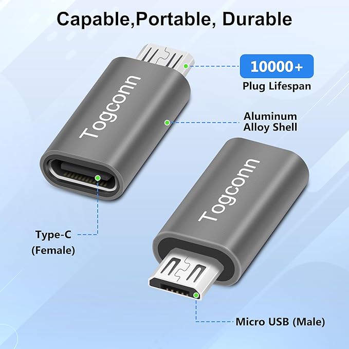 USB C to Micro USB Adapter 2 Pack, USB Type-C (Female) to Micro USB (Male) Convert Connector Support Charge & Data Sync Compatible with Galaxy S7 Edge, S6, Nexus 6/5 and Other Micro Devices