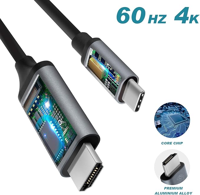 USB C to HDMI Cable 6.6FT USB Type C to HDMI Adapter Compatible with iPhone 15 Series, Samsung Galaxy S Series, MacBook, iMac, iPad Pro, Steam Deck, Dell and More