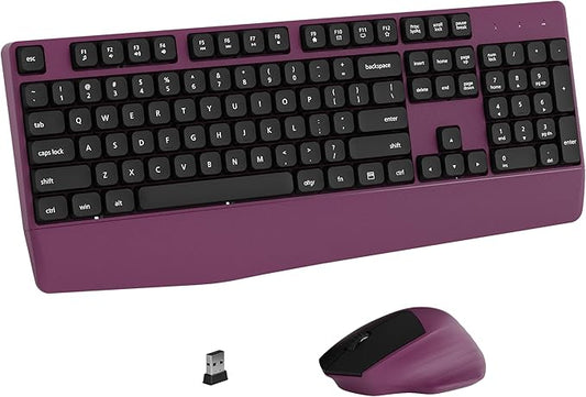 Wireless Keyboard and Mouse Combo, Full-Sized 104 Keys 2.4GHz Wireless Keyboard with Palm Rest and Wireless Mouse for Windows, Mac OS PC/Computer/Laptops/Desktops(Burgundy)