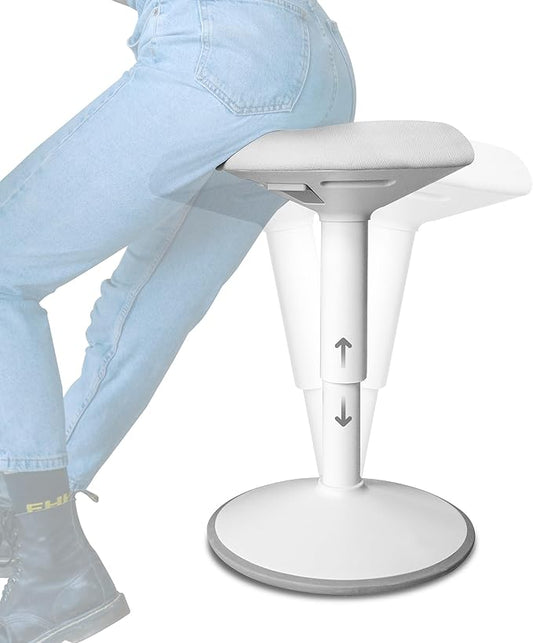 Standing Desk Stool Chair, Height Adjustable 16-24 inch for Office and Classroom, Swivel Base, Anti-Slip Bottom Ergonomic Wobble Stool with Rocking Motion, White