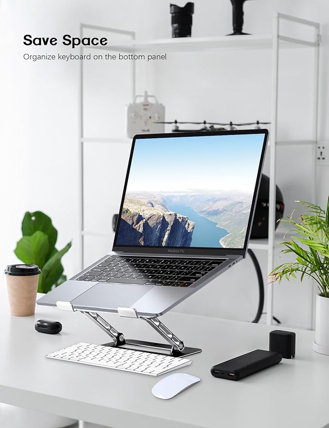 Adjustable Laptop Stand for Desk,Portable Laptop Stand Holder and Riser,Foldable Aluminum Notebook Computer Stands for MacBook Air Pro HP Lenovo Dell Samsung, 10-15.6 inch (Silver-Gray-Black)
