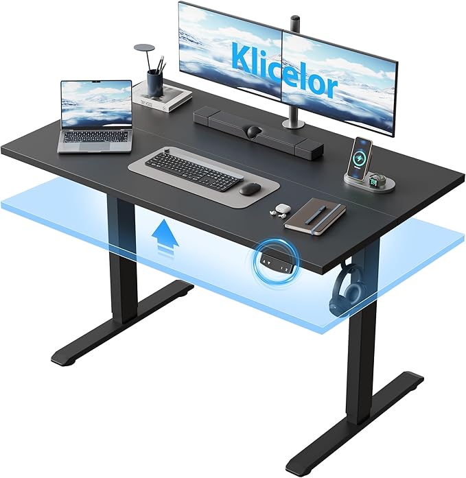 Klicelor 48 Inch Electric Standing Desk, Height Adjustable Office Desk, Sit Stand Up Computer Desk with Memory Preset, Two-Piece Desktop, Black