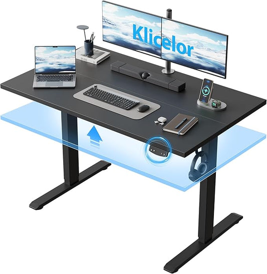 Klicelor 48 Inch Electric Standing Desk, Height Adjustable Office Desk, Sit Stand Up Computer Desk with Memory Preset, Two-Piece Desktop, Black