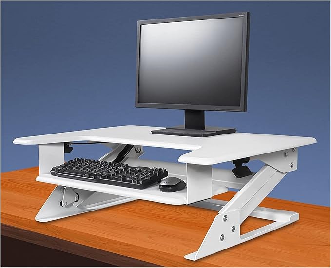 Kantek Standing Desk Converter, Adjustable Upto 20", Extra Wide Platform, Fits Dual Monitors, Sit to Stand Home Office Workstation, Grommet Hole, EZ Lift, White