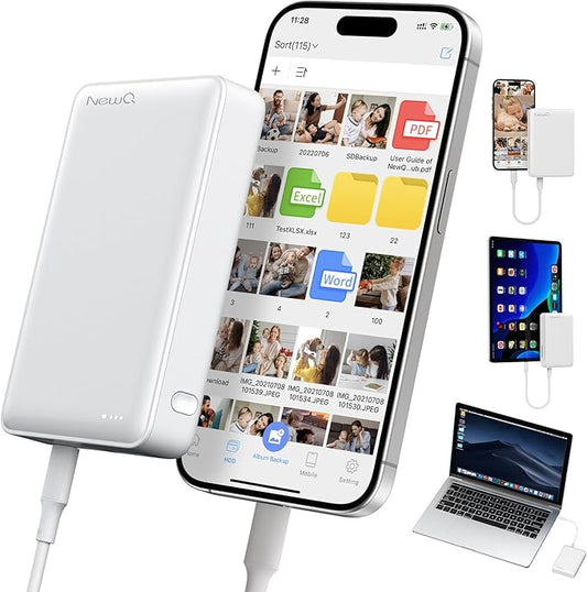 NEWQ Hard Drive for Phone & Computer: USB Flash Storage Device Photo Memory Stick for iPhone, iPad, MacBook Compatible with Apple iOS & Android Cellphone Backup Pictures, Videos, Etc (2, TB)