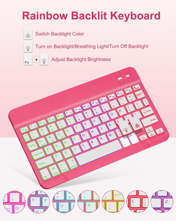 Case with Keyboard for iPad A16 11th 10th Generation 11/10.9 inch,Rainbow Backlit Detachable Keypad Rotatable Magnetic Cover with Pencil Holder for iPad 11 2025 10 Gen 2022 Watermelon Red