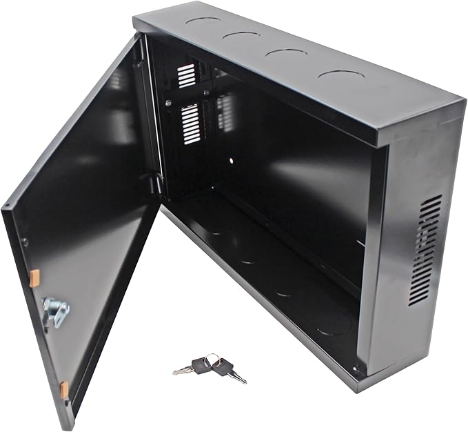 Electriduct 2U Wall Mount Rack Enclosure Network Cabinet Solid Door Black Powder Coated Steel with Lock
