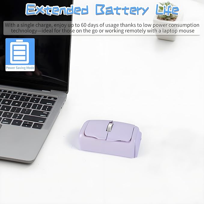 Mini Bluetooth Wireless Mouse Dual-Mode Lazy Finger Ring Mouse - Rotatable Horizontal & Vertical Use, Multi-System Compatible, Ultra Long Battery Life for Laptops, PCs, and Tablets (Purple)