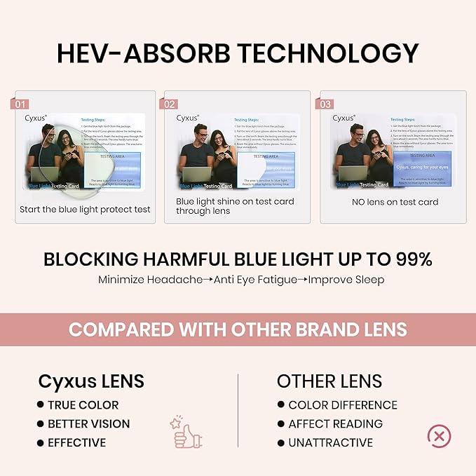 Cyxus Blue Light Glasses for Woman, Stylish Cat Eye Blue Light Blocking Computer Glasses for Working, Laptop and Screen Use